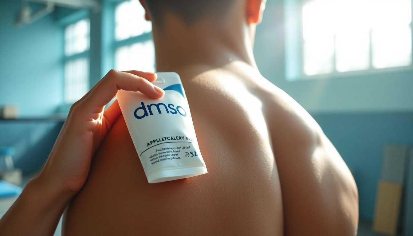 Applying dmso gel to relieve shoulder pain in an athlete's gym setting, showcasing its smooth texture.