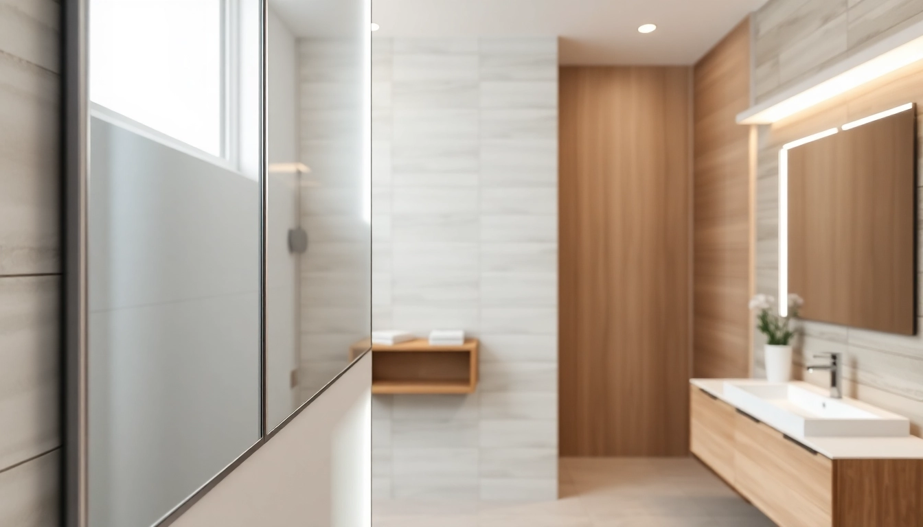 Spiegelschrank Bad mit Beleuchtung in modernem Badezimmer mit eleganter, klarer Gestaltung.