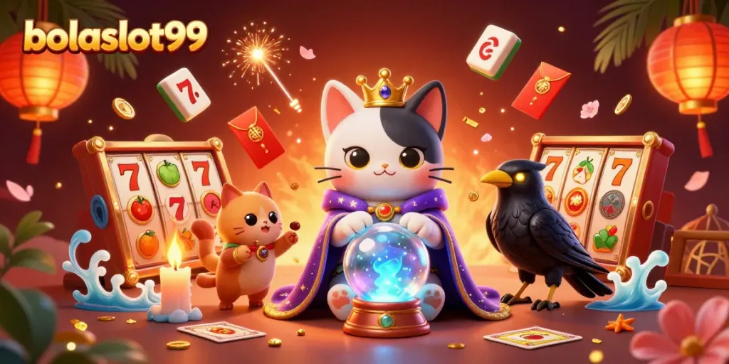 Experience exciting gameplay at bolaslot99 with vibrant slot reels and mystical characters.