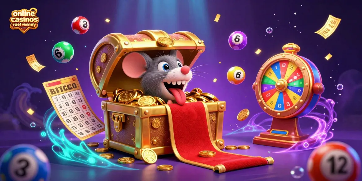 Engage in fun with online casinos real money featuring vibrant lottery balls, golden prizes, and adventurous characters.