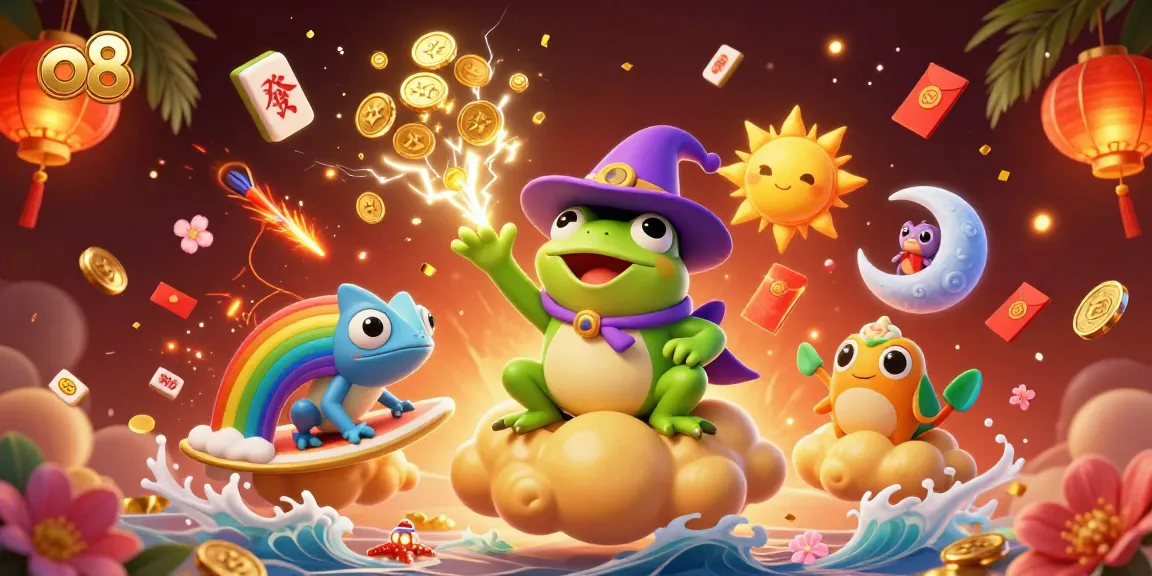 Experience thrilling gameplay at o8 with a vibrant illustration of a magical scene featuring unique characters and casino elements.