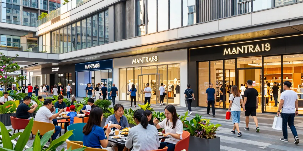 People enjoying shopping and dining at MANTRA88, modern entertainment hub by www.mgoldproperties.com.