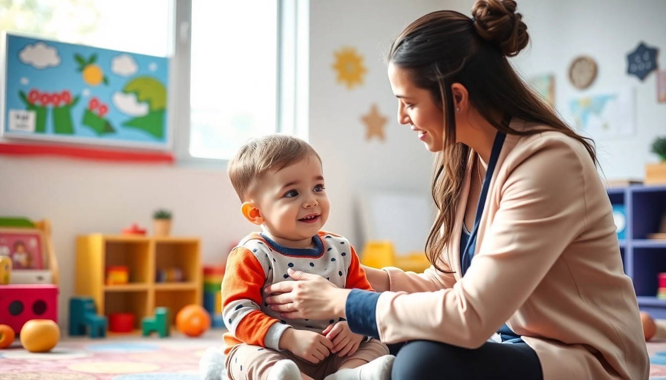 Engaging therapist demonstrating early intervention ABA with a child in a nurturing setting.