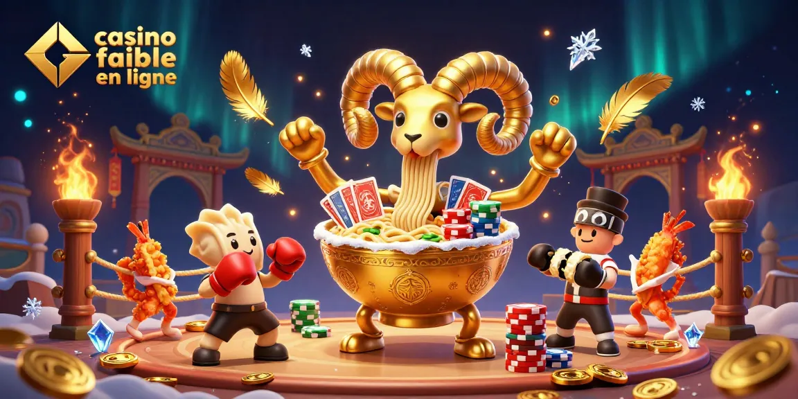 Jouer à un casino fiable en ligne avec des personnages de jeux animés autour d'un bol ramen en or.