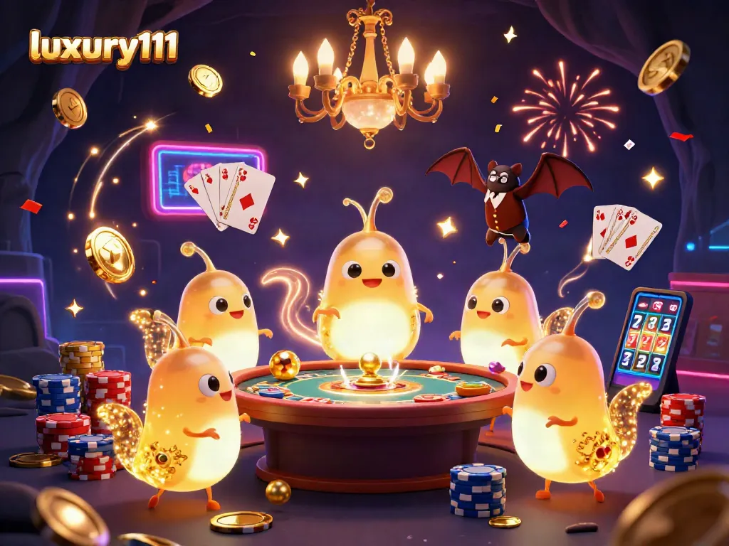 Engage with luxury111 in a vibrant casino scene featuring glowworms and immersive gaming elements.