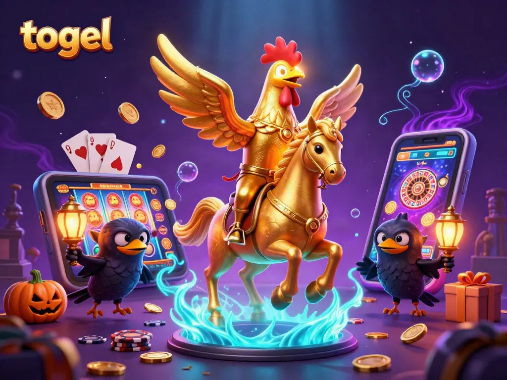 Bermain togel dengan permainan slot menakjubkan dalam ilustrasi 3D penuh warna yang menarik.
