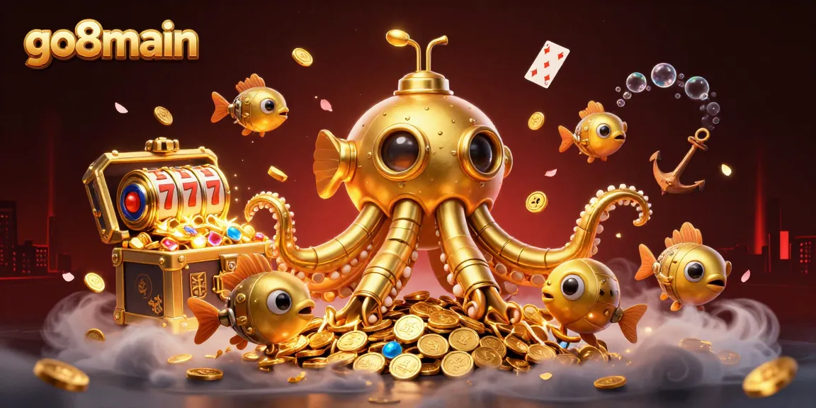 Experience thrilling casino action with go8main's golden kraken submarine amidst a sea of treasures.