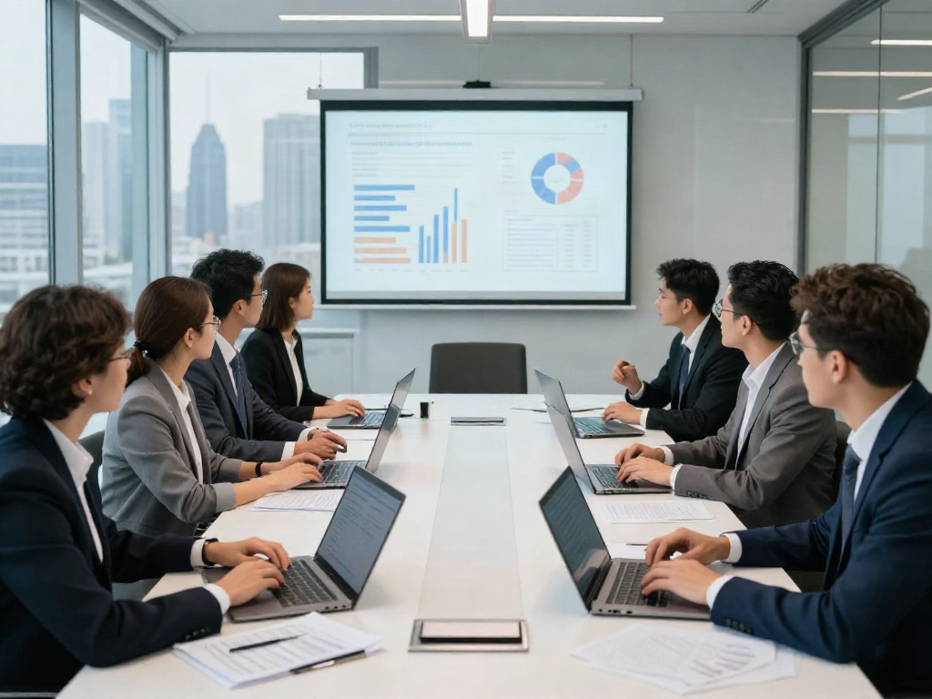 Team strategizing distressed business advisory in a modern conference room.